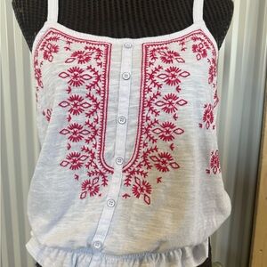 Garage White Blouse with Pink Embroidery